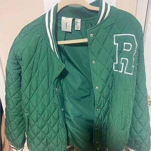 Forever 21 Green Quilted Bomber Jacket